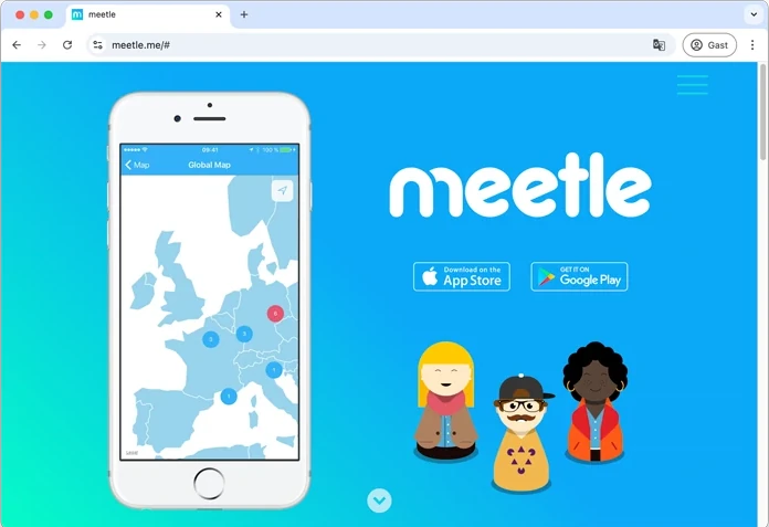 Ein Screenshot der Browserversion der meetle App, mit welcher die Reise der meetle GmbH begann.